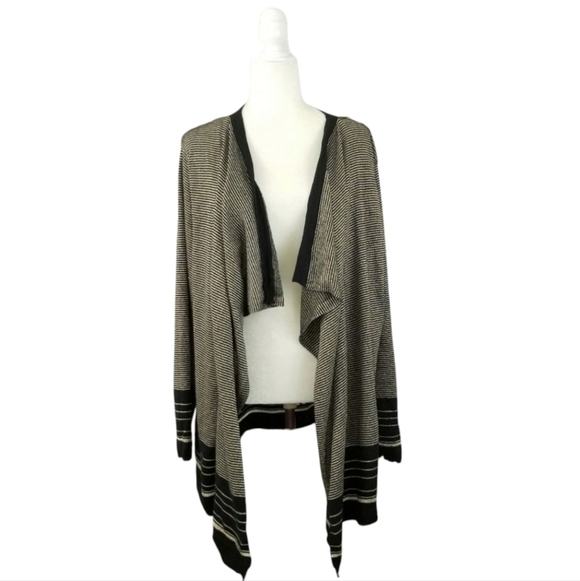 Calvin Klein Sweaters - Calvin Klein gold black striped cascading open front cardigan NWOT size 2X